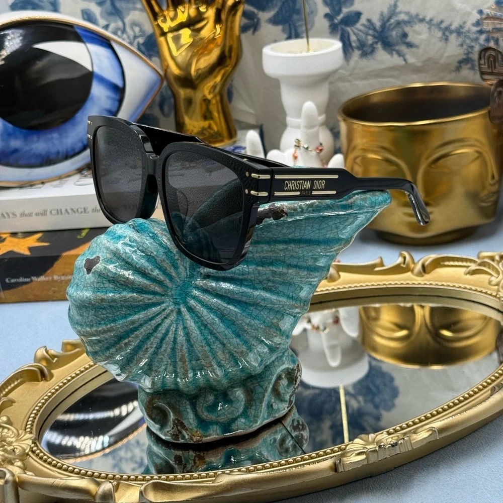 Dior Black and Gold Logo Cat-Eye Sunglasses